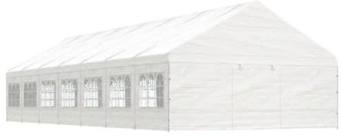 HaoChrymec Pavillon mit Dach aus Polyethylen,16 Seitenwände,2 Eingänge mit Reißverschluss,Festival Pavillons,Zelt Pavillon,Schutz vor Sonne und Regen,Camping Pavillons,Weiß,15.61x5.88x3.75 m