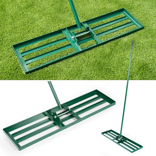 SogesPower Rastrillo para Césped de Metal, 106 cm de Ancho, Mango Largo de 200 cm, Estructura Cuadrada Anti-Adherencia, para Aireación y Nivelado - Herramienta de Jardinería Resistente
