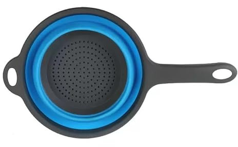 PACK 2 Colador plegable de silicona con mango, colador plegable de cocina para escurrir Pasta, verduras y frutas. (2 AZUL)