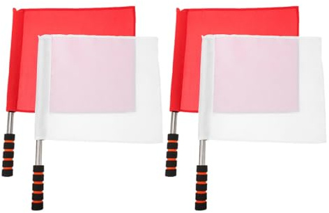 SOPOTUTU Banderas de Juez de Línea Deportivas 4 Piezas Rojo y Acero Inoxidable Mango de Esponja para Entrenamiento de Atletismo y Señalización en Competiciones