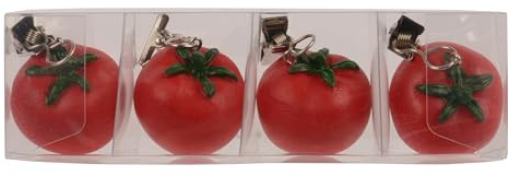 Decoris Tischdeckenbeschwerer Tomate 4x4x3cm Keramik 4er Set - Tischdeckengewichte für Draußen mit Klammern aus Metall - Gewichte zum Beschweren - Tischdecken Beschwerer mit Clip - Rot Grün
