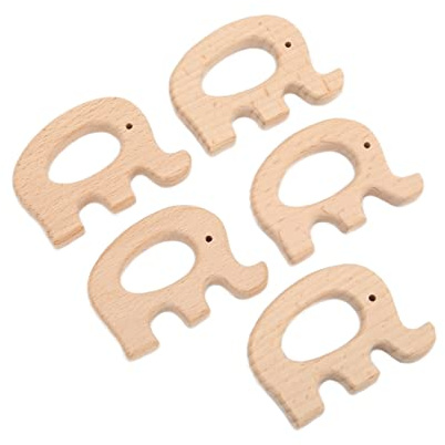 Bnineteenteam Baby-Beißring-Spielzeug, Beißringe aus Buchenholz, 5-teiliges Beißring-Set für Säuglinge Zur Hand-Auge-Koordination, Ideal für Neugeborene und Kleinkinder (Elefant)