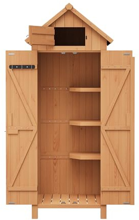 Garten Werkzeugschrank Holz, Outdoor Werkzeughaus Mit Scharnieren, Griffen Und Schloss, Wetterfester Aufbewahrungsschrank Für Garten, Balkon Und Hof, Inklusive Montagezubehör