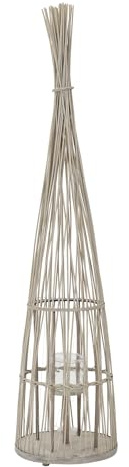 ECD Germany Lykta i Bambu 150 cm med Handtag, Glasinsats och LED Ljusslinga, Boho Stormlykta i Flätad Bambu Träfärg, Ljushållare för Inomhus och Utomhus Dekoration för Trädgård Balkong och Vardagsrum