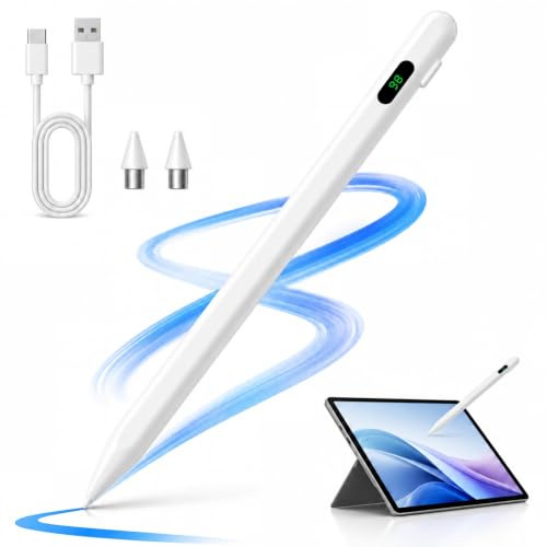 Stylet Tactile Universel avec Écran de Batterie pour Tablette et Téléphone Compatible avec iPhone/Samsung/Huawei/Xiaomi Charge Rapide USB C Magnétique 2 Pointes de Rechange Écriture Précise et Fluide