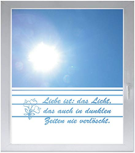 INDIGOS UG Sichtschutzfolie Glasdekorfolie Fensterfolie mit Motiv satiniert Blickdicht - w190 Liebe ist das Licht Love - 1000 mm Länge - 500 mm Höhe Streifen - selbstklebend - matt