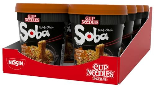 NISSIN Cup Noodles Soba Wok Style Sukiyaki Beef Flavour, 89 g (8-Pack) | Quick & Easy Instant Noodles Meal, Low in Fat, Ready in 3 Minutes, Perfect for On-the-Go, Quick Snack