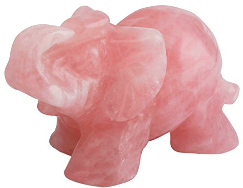 mookaitedecor 1.5 Inches Elephant Crystal Statue Mini Pocket Stone Figurine | Rose Quartz Hand Carved Animals Stone, Small Collectibles Sculpture, Meditation Chakra Ornament, for Desktop Decor
