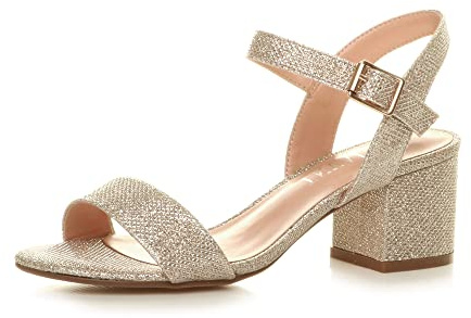AJVANI Womens ladies mid low block heel peep toe ankle strap strappy party sandals size