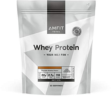 Marca Amazon - Amfit Nutrition Proteína de Suero de Leche en Polvo, Chocolate con Avellanas, 33 porciones, 1 kg (Paquete de 1)