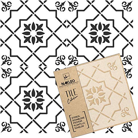 NAKLEO Fliesen Schablone zum Malen 15x15 cm, Aveleda Spanische Maurische Blume Marokkanisch, Kunststoff Wiederverwendbare Bodenschablone DIY, Holz Möbel Wand Dekoration - Terrakotta