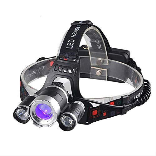 BAJIE Linterna Potente Faro Fishling Light Linterna con Zoom Recargable Camping Head UV Black Light & White Light Set1