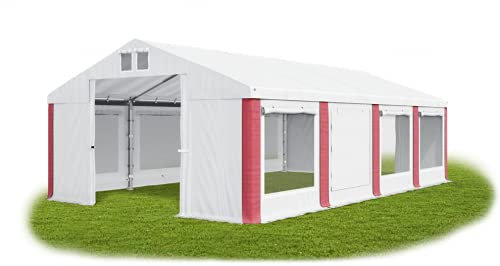 Das Company Tente de Fête 4x8m avec Volets et moustiquaires Blanc-Rogue Temps 560g/m² PVC Bâche Construction Summer ISDM