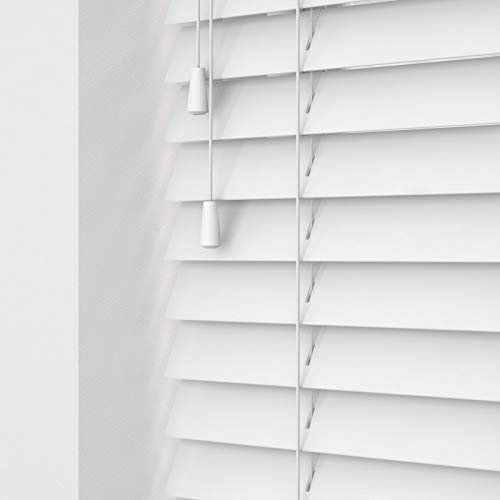 Custom Made To Measure Real Wooden Venetian Blinds with strings (50mm Slats) (Ultra White, 40cm - 60cm (Width) x Up To 180cm (Drop))