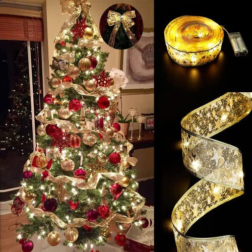 Runmeihe Guirlande Lumineuse pour Sapin de Noël, 16 ft/5 m, pour décoration de Sapin de Noël, pour Nouvel an, fête, pavillon de Mariage, décoration de Sapin de Noël, décoration extérieure (Or)