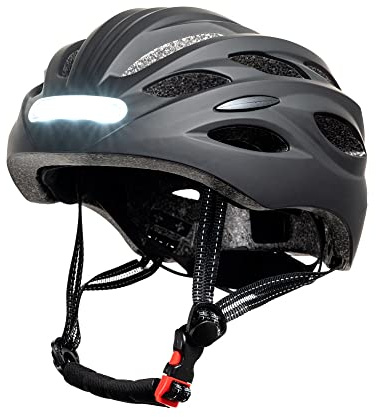 YOUIN Casco Bici Patinete Deportivo para la Cabeza | Luces LED Integradas | Batería Recargable | Ajuste de 52-58 cm | Ideal para Ciclismo Nocturno, Negro, XL, Plástico