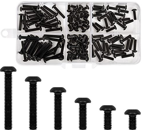 Joyan - Juego de tornillos de acero al carbono, cabeza cilíndrica M3 (120 unidades, tornillos de cabeza avellanada)