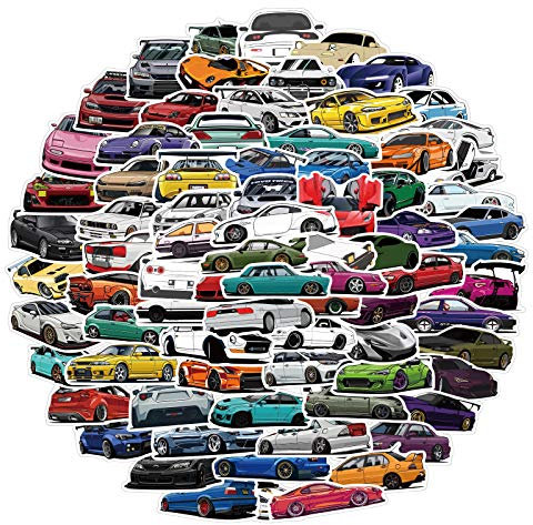 Sports Car Race Car Sticker Pack(100 Pcs) for Kids, Car Stickers for Bedroom, Desk, Laptop,Skateboard,Water Bottles,Luggage,Computer,Bike,Moto,Vinyl Waterproof Stickers for Teens Children Adult