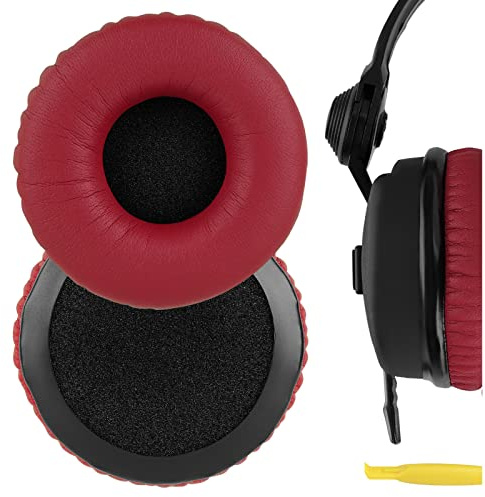 Geekria Almohadillas de Repuesto compatibles con Sennheiser HD 25/25SP/25Lite/25Plus/25Limited 75th Anniversary Edition, Almohadillas para oídos con guía de Video (Rojo)