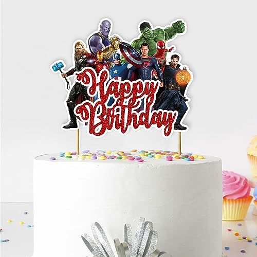 Suprhero Happy Birthday Cake Topper – Customizable Name and Age – Elegant Party Decoration – Durable Acrylic Cake Accessory