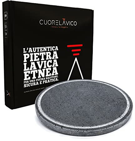 Plancha BBQ en Pierre de Lave Etna Ø35cm – Ronde avec Rainure Égouttoir – Pierre Réfractaire pour Barbecue à Gaz, Bois, Électrique – Cuisson Saine Viande, Poisson, Légumes, Pizza