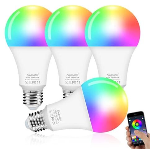 Eleganted Ampoule Intelligente Wifi LED E27, 10W Dimmable RGB & 2700K-6500K Lumière Blanche, RGBCW Connectée Compatible Avec Alexa/Google Home/Sir, 4 Pièces