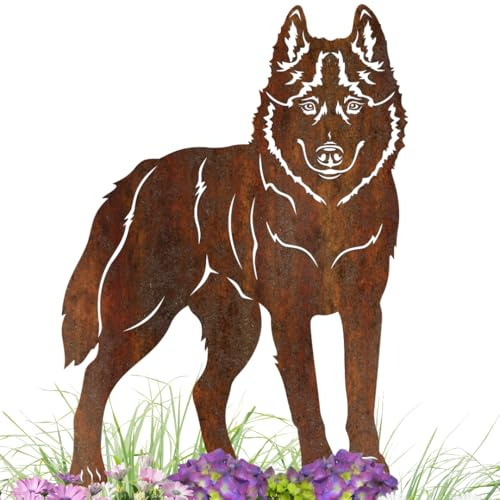 Terma Stahldesign Edelrost Hund Husky, Handmade Germany, tolle gartendeko aus Rost-Metall, deko rostoptik, Rostfiguren Tiere, rostfiguren Garten, Rostdeko