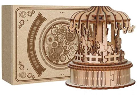 KYUSAR Spieluhr Spieluhren 3D Holzpuzzles Musikkasten DIY. Mechanische Modellkits, um romantische Karussell-Weihnachts- / Geburtstagsgeschenk for Erwachsene und Teenager zu Bauen Spieldose Musikdose