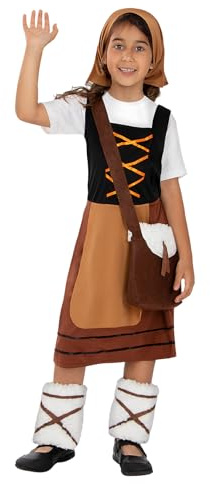 Funidelia Costume da pastorella per bambina, Include abito, scaldamuscoli, fazzoletto e bisaccia, Natale - Tenuta per bambini per feste, Carnevale e Halloween - Taglia 10-12 anni