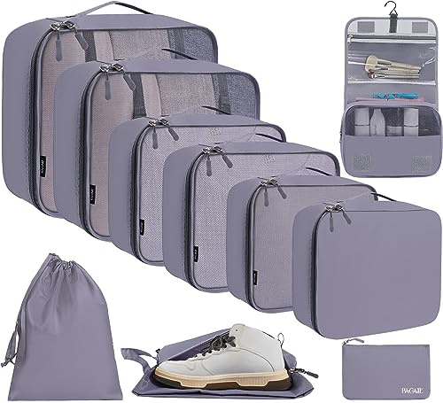 BAGAIL Set da 10 cubi da viaggio di varie dimensioni Organizer da viaggio per accessori da viaggio Bagaglio a mano Valigia - Grigio