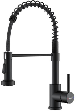 APPASO Kitchen Tap Black, Mixer Taps with Pull Out Spray, Kitchen Sink Taps with 2 Spray Modes, Single Lever 360° Swivel Stainless Steel Black