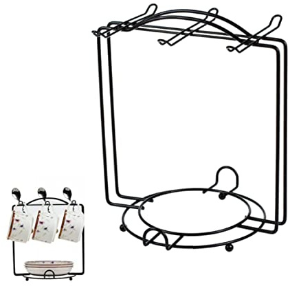 Snner Support de support de tasse à thé 2 po avec un support de soucoupe en acier inoxydable rack d'arbre pour 6 tasses en métal métal-ci-tasse de café pour cafe de cuisine comptoir noir