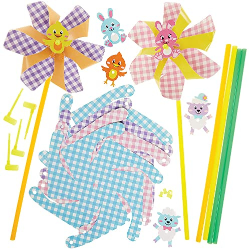 Baker Ross FX539 Oster-Windmühlen-Kits - Packung mit 6, Oster-Bastelbausätze für Kinder