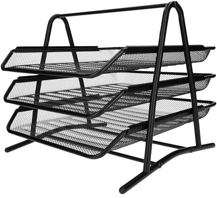 QUVIO Schreibtisch Organizer mit Aktenhalter, 3Tier Mesh Schreibtisch Organizer, Brief und Dokumentenablage für Bürobedarf, Zeitschriftenhalter, A4 Format Halter - Schwarz