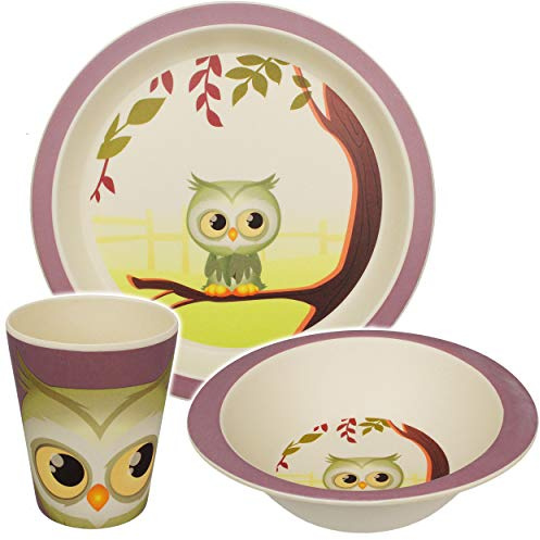 alles-meine.de GmbH 3 TLG. Set - Kunststoff - Geschirrset - lustige Eule - BPA frei - Kunststoffgeschirr - Trinktasse + Teller + Müslischale - Spülmaschinenfest - Kindergeschirr ..