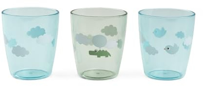 Done by Deer Yummi mini Glas 3-er Pack Happy clouds Green (120 ml) - Baby Trinkbecher - Plastikbecher aus 100% Acryl in Lebensmittelqualität und Spülmaschinenfest - Durchsichtig Kinderbecher