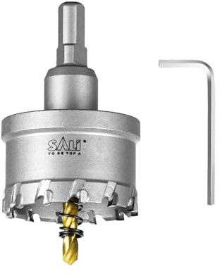 SALI Sega a tazza in metallo duro, sega a tazza TCT, con punta di centraggio rivestita in titanio, ideale per fori in acciaio inox, ferro, lega, legno, plastica (diametro 50 mm)