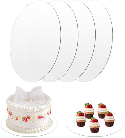 WOPPLXY 4 Stück Acrylplatte Transparent, 2mm Dick Acrylplatte Rund, Cakeboard 30 cm Rund für Malen, Fotorahmen Basteln, DIY, Kuchen Transportieren
