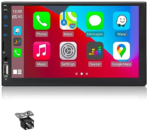 Sunweyer Carplay Android Auto Car Stereo Radio Bluetooth 12v 7 Double Din Touch Screen Fm Video Media Player With Hands-Free Function Usb/TF Card With Rear Camera