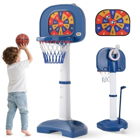 COSTWAY 4 en 1 Panier de Basket-Ball Enfants avec Hauteur Réglable(111-146cm), Support de Basket-Ball en HDPE & Golf avec Accessoires Riches, Centre d'Activités pour Garçons Filles de 3 Ans+