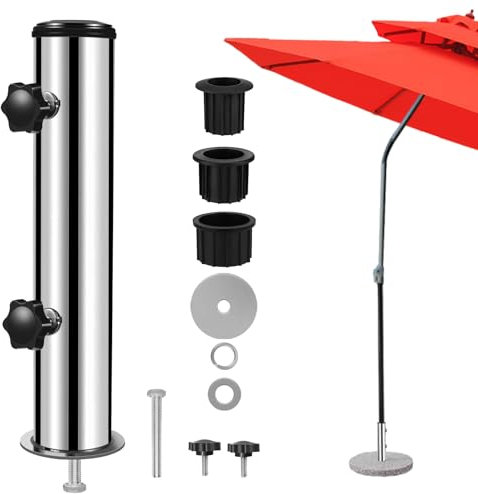 Lalafancy Umbrella Stand Replacement Tube, Universal Stainless Steel Umbrella Pole Mount Base Replacement Parts, Heavy Duty Umbrella Base Stake Holder Tube Bracket for Patio Garden Yard Lawn Poolside