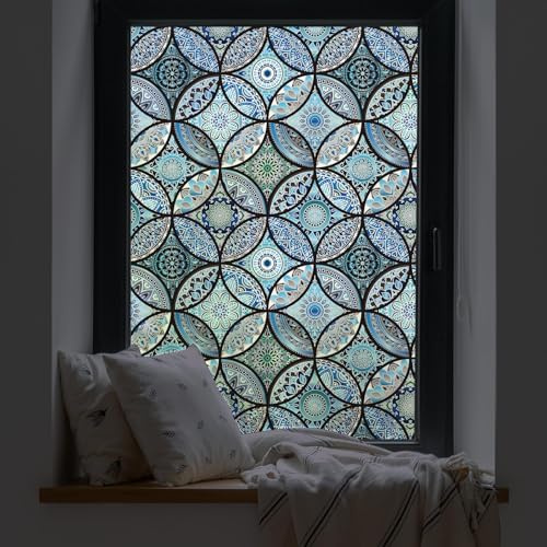 dktie Film décoratif pour fenêtre, peinture sur verre, film pour fenêtre, film de protection de la vue, film en verre dépoli, cercles, statique, adhésif, protège la vie privée, autocollant pour