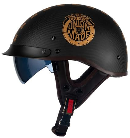 Halbschalenhelm Halbhelme Motorradhelm mit ECE Genehmigt Brain-Cap Halbschale Roller-Helm Scooter-Helm Retro Jet-Helm mit Sonnenblende für Erwachsene Herren Damen C,XXL