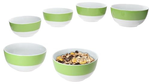 MamboCat Lot de 6 bols verts Variant 14,3 cm I 450 ml I Bol en porcelaine colorée pour 6 personnes I Bols pour salade, céréales, chips, etc. I Vaisselle colorée pour le petit déjeuner, le déjeuner et