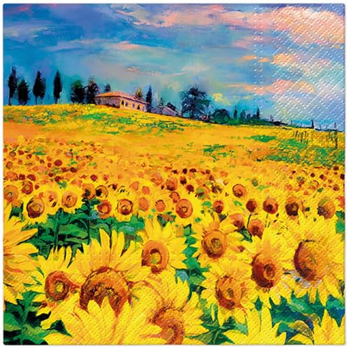 20 Servietten Blumen, Garten & Natur Riesiges Sonnenblumenfeld als Tischdeko. Papierservietten mit Motiv. Auch für Decoupage und Serviettentechnik 33x33cm