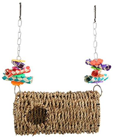 Parrot Grass Tunnel, Seagrass Bird House Chewing Relaxing Swing Bird Tunnel Toy with Hole and Hook, Swing Nest Bird Snuggle Hut Toy for Parrot Cockatiel Budgie Hamster