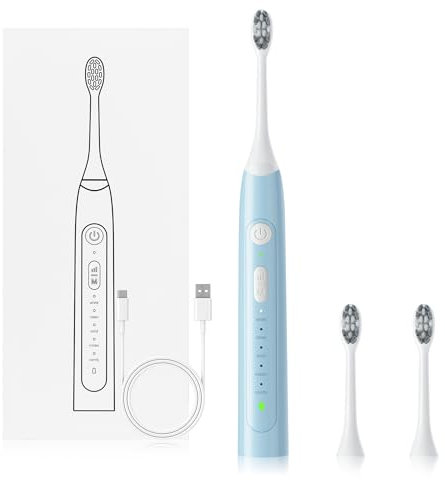 Sonic Electric Toothbrush for Adults and Kids,Rechargeable Power Toothbrush with 2 Brush Heads,5 Cleaning Modes with 3 Types of Power,5 Hours Fast Charge for 55 Days(Blue)