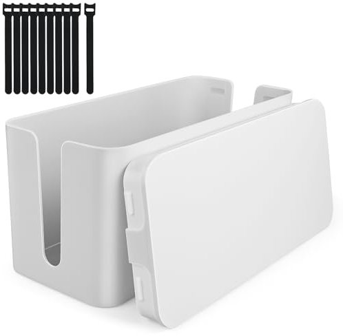 Kabelmanagement Box Kabel Organizer Kabelkasten Kabelbox 23.5cm x 11.5cm x 12cm Robuster Kunststoff 2 Seitliche Kabelführungen zum Verstecken von Steckdosenleisten, Adaptern & Kabeln, Kabelsammler