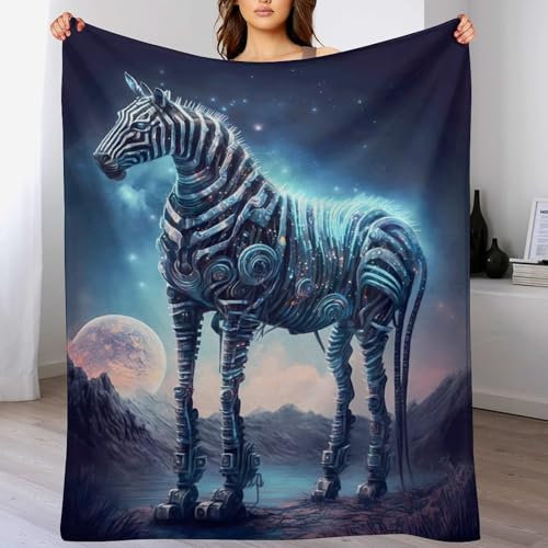 Couverture Polaire avec Motif De Cheval, en Flannel Douce Chaude Et Confortable, pour Canapé Ou Lit. Linge De Lit Couvre-lit Couverture（140×180cm）