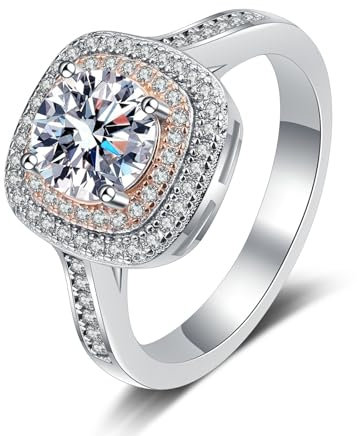 KnSam Diamantring 18 Karat 750 Weißgold, 1ct Labor Erstellt Diamant Trauringe Klassiker Rund Design, 18K Gold Pärchen Ringe Echte Goldschmuck für Damen, Gr.62 (19.7)